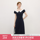 范思藍(lán)恩撞色拼接燈籠袖連衣裙女2025夏新款一字襯衫領(lǐng)中長(zhǎng)裙2849 藏藍(lán)色 M