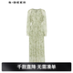 S.DEER圣迪奧夏季連衣裙女裝高級(jí)感氣質(zhì)風(fēng)琴褶印花長袖碎花裙 S243Z1205 淺青/46 M 165