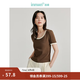 茵曼（INMAN）撞色羅紋棉女裝U領短袖T恤修身氣質通勤2026夏季新款短款上衣 深咖啡 S