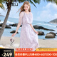 百圖（betu）女裝2026年夏季新款雪紡短袖連衣裙泡泡袖收腰顯瘦裙子女2606T61 紫色 L