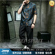 JEEP SPIRIT唐裝中國風短袖襯衫男士中式盤扣半袖襯衣復古中國風亞麻唐裝 蘭色 M 推薦90斤-115斤 170