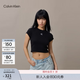 Calvin KleinJeans【正肩羅紋】26春夏女士少女感ck刺繡彈力辣妹短袖T恤上衣 UB1-太空黑 S