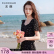 三彩大碼女裝2026夏季新款方領(lǐng)連衣裙系繩收腰復古顯瘦微胖MM