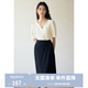 獨束大碼女裝設計感V領雪紡衫女夏裝新款微胖mm正肩寬松顯瘦上衣 月光白 XL (尺碼：3)