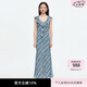 moussy 2026夏季新品法式純欲碎花格紋一字領連衣裙028JSA33-1029 115花紋藍色 M