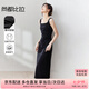 尚都比拉法式高級(jí)感連衣裙女秋季赫本風(fēng)長(zhǎng)款氣質(zhì)A字裙抽褶收腰顯瘦背帶裙