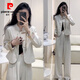 皮爾卡丹（pierre cardin）新中式盤扣套裝褲女春秋季新款干練氣質(zhì)時尚顯瘦西裝兩件套休閑 米白色套裝 3XL (建議135-150斤內(nèi))