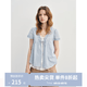 獨(dú)束大碼女裝木耳邊假兩件襯衫2025年夏季新款胖mm超好看上衣小衫 條紋藍(lán) 2XL （尺碼：4）