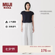 MUJI 女式 漢麻水洗寬版褲女裝褲子女款女士長褲休閑褲闊腿褲26年春夏 米白色條紋 M （160/66A ）