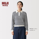 MUJI女式 可水洗 纜繩花紋 POLO針織衫 女裝26年春季 BA1RDA6S 米白色條紋 M (160/84A)