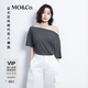 MO&Co.【秦嵐同款】短袖T恤2026夏新品寬松斜肩條紋衫MBF2TEET01 黑白條色 S /160