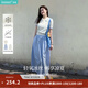 茵曼法式POLO領鏤空薄針織衫2026夏季女裝新款立體花朵短袖上衣 奶油白 M