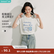 茵曼（INMAN）純棉字母刺繡女裝圓領短袖T恤百搭寬松休閑2026夏季新款上衣 米白色 M
