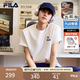 FILA 斐樂易烊千璽同款多彩T恤情侶短袖2026夏季新款卡通貓咪刺繡T恤 云菇白-WT L 175/96A/L