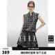 ELLE復古格紋無袖花苞連衣裙女2026夏季新款拼接a字短裙子