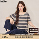 MsShe【竹節麻條紋針織衫套裝】大碼女裝2026夏裝胖mm上衣闊腿褲 針織衫-卡其色現貨 3XL