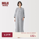 MUJI 女式楊柳紗織五分袖連衣裙睡裙女裝純棉七夕情人節禮物 FD1NWC6S 藏青色條紋 S （155/80A）