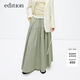 edition半身裙女夏新款文藝復古清新碎褶純棉A字塔裙氣質傘裙 灰綠色 S 160