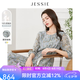 JESSIE【桑蠶絲】?jī)?yōu)雅印花系帶收腰七分袖連衣裙春夏 綠色G1 S