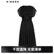 S.DEER圣迪奧夏季時尚女裝V領(lǐng)拼接收腰雪紡短袖連衣裙S232Z12PR 黑色/91 M 165