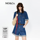 MO&Co.牛仔連體褲桑蠶絲棉質(zhì)附腰帶淡人穿搭復(fù)古街頭舒適好穿摩安珂 牛仔藍色 S /160