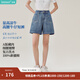 茵曼（INMAN）100%新疆棉|茵曼復(fù)古洗水松緊腰中褲2026夏季女裝新款牛仔五分褲 牛仔藍(lán) 27