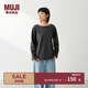 MUJI女式 粗棉線條紋長袖T恤上衣打底衫女款女裝純棉春季BB2ADC6S 煙熏藍色條紋 S (155/80A)