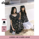 DZZIT【8.4閃降價】地素短袖連衣裙夏季復古重工刺繡泡泡袖裙子女 黑色（連衣裙) XS