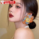 宜品達海邊度假風雪紡大花耳釘女士耳環最新款2026高端小眾爆款夸張耳飾 藍橙撞色雪紡花朵耳飾