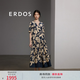 ERDOS 春夏寬松中長款A字裙復古燈籠袖V領減齡度假風女連衣裙 藏藍 M 160/84A
