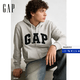 GAP男女裝春季款字母logo拉鏈連帽衛衣寬松外套美版868454 灰色 XS 美碼 S亞洲碼175/88A