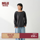 MUJI女式 粗棉線條紋長袖T恤上衣打底衫女款女裝純棉春季BB2ADC6S 煙熏藍色條紋 S (155/80A)