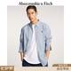 Abercrombie & Fitch經典小麋鹿圖案美式情侶府綢長袖襯衫26春夏男裝女裝125-6044 淺藍色條紋 M (180/100A)