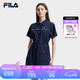 FILA 斐樂官方女子梭織連衣裙2026夏新款時尚休閑寬松收腰襯衫裙 藏煙藍-DB L 170/88A/L