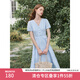范思藍恩V領減齡純色全棉刺繡a字連衣裙女夏季2025新款裙子2233 藍色 M