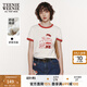 Teenie Weenie小熊短袖T恤女夏季活力撞色印花圓領(lǐng)T恤上衣女 象牙白 M