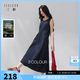 三彩2026夏季新款牛仔連衣裙無袖背心裙寬松A字長裙M 深海藍 M 160/84A