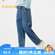 巴拉巴拉童裝兒童褲子男童牛仔褲秋裝長(zhǎng)褲工裝口袋時(shí)尚舒適潮酷 牛仔中藍(lán)88201 110