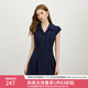 范思藍恩藏青色少女蓋袖連衣裙短裙女2025夏季收腰綁帶蝴蝶結2226 深藏青 M