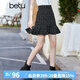 betu百圖女裝高腰顯瘦碎花雪紡半身裙小魚尾a字短裙裙子女2202T48 黑色 M