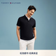 Tommy Hilfiger【柔滑雙面布】春夏男裝純棉商務休閑青年純色正肩短袖T恤POLO衫 深藏青DW5 L （推薦：150-165斤）