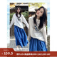 茵曼（INMAN）【亞麻】透氣顯瘦藍色印花簡約T恤2026春夏女裝新款罩衫上衣 米白色-第一批 M