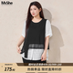 MsShe【撞色假兩件小衫】大碼女裝2026夏裝胖mm漂亮寬松中長上衣 黑色現(xiàn)貨 4XL