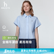 HAZZYS【純棉】哈吉斯女裝 26新款夏季女襯衣落肩短袖襯衫女 藍色BL S (155/80A 36)