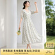 尚都比拉夏季法式碎花連衣裙泡泡袖茶歇裙氣質(zhì)女神范裙子 杏底藍(lán)花 L 