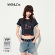 MO&Co.短袖T恤短款印花接觸瞬間有涼感彈力棉上衣舒適百搭摩安珂 鋼灰色 M /165