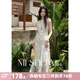 謎秀剪花魚尾連衣裙女2026夏季新款顯瘦輕禮服裙子設計感收腰中長裙 杏色 （短袖） L