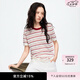 moussy 2026夏季新品復古風條紋撞色休閑圓領短袖T恤028JSC90-1091 085花紋紅色 均碼