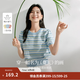茵曼（INMAN）索羅納涼感條紋短袖t恤女裝輕薄2026夏季新款針織衫上衣 藍色 M