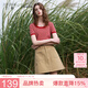 三彩2026春季新款條紋針織衫圓領短袖毛衫修身短款女